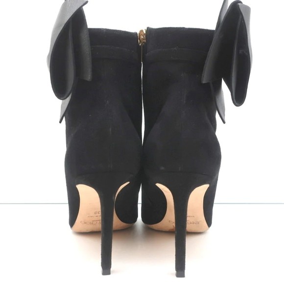 Jimmy Choo Kassidy Bow Ankle Boots Black Suede Size 39 Pointed Toe High Heel - Picture 7 of 10